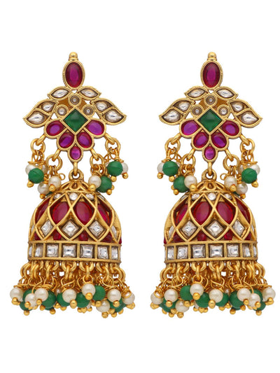 22K Gold-Plated Ruby And Emerald Studded Jhumka 