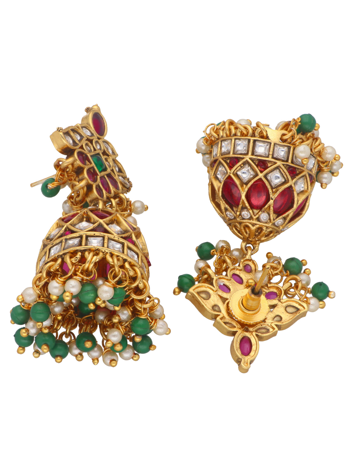 22K Gold-Plated Ruby And Emerald Studded Jhumka 