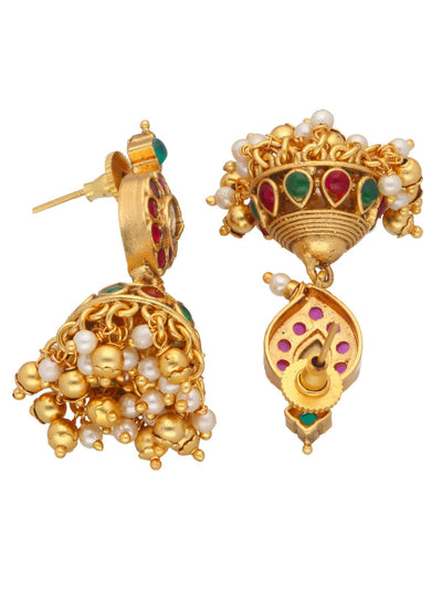 22K Gold Plated Paisely Inspired Ruby Studded Jhumka 