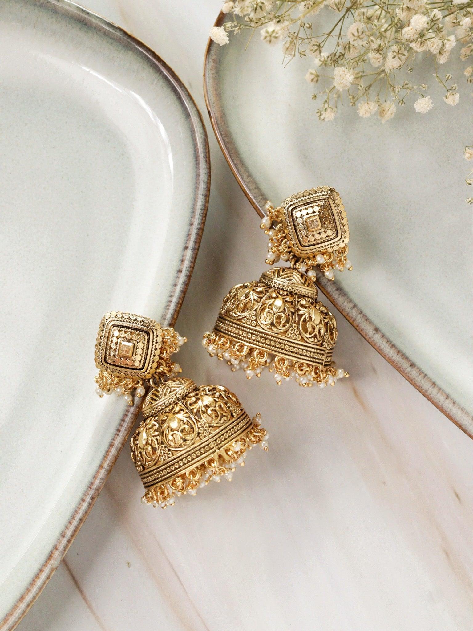 22K Gold Plated Intricate Handcrafted Jhumkas 