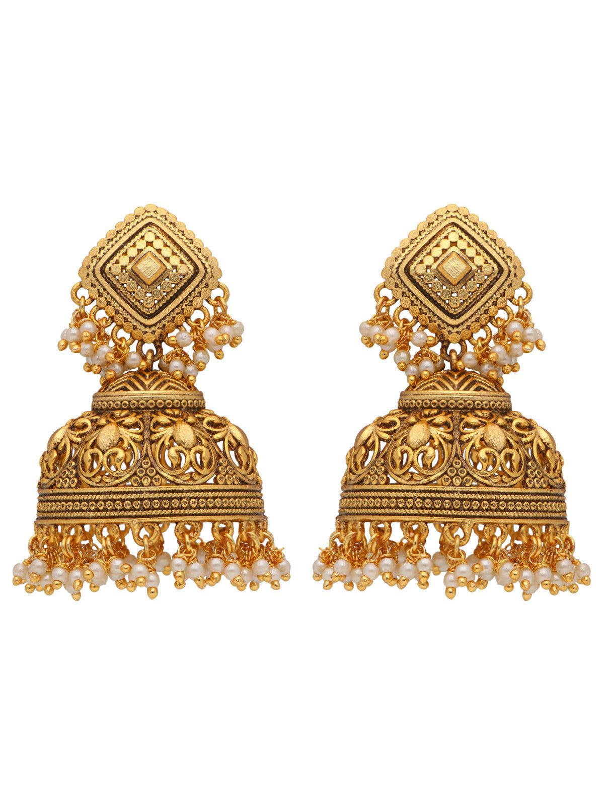 22K Gold Plated Intricate Handcrafted Jhumkas 