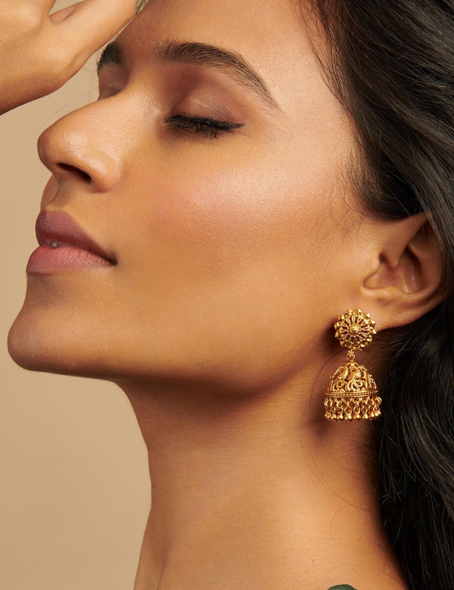 Gold Mini Temple Jhumki Earrings