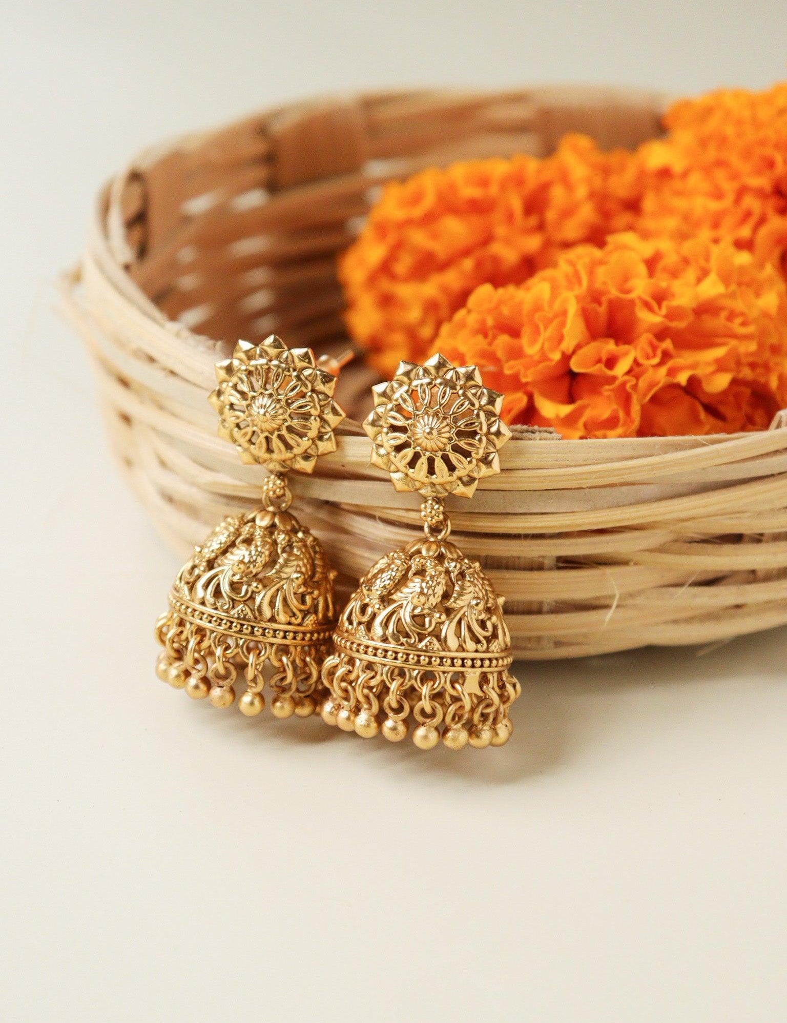 Gold Mini Temple Jhumki Earrings
