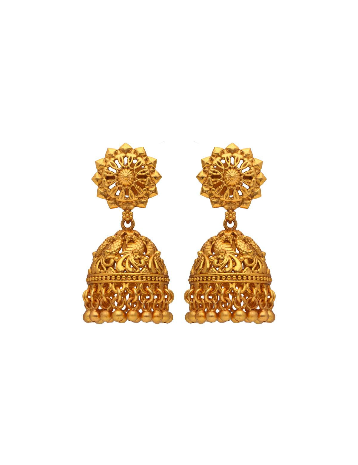 Gold Mini Temple Jhumki Earrings