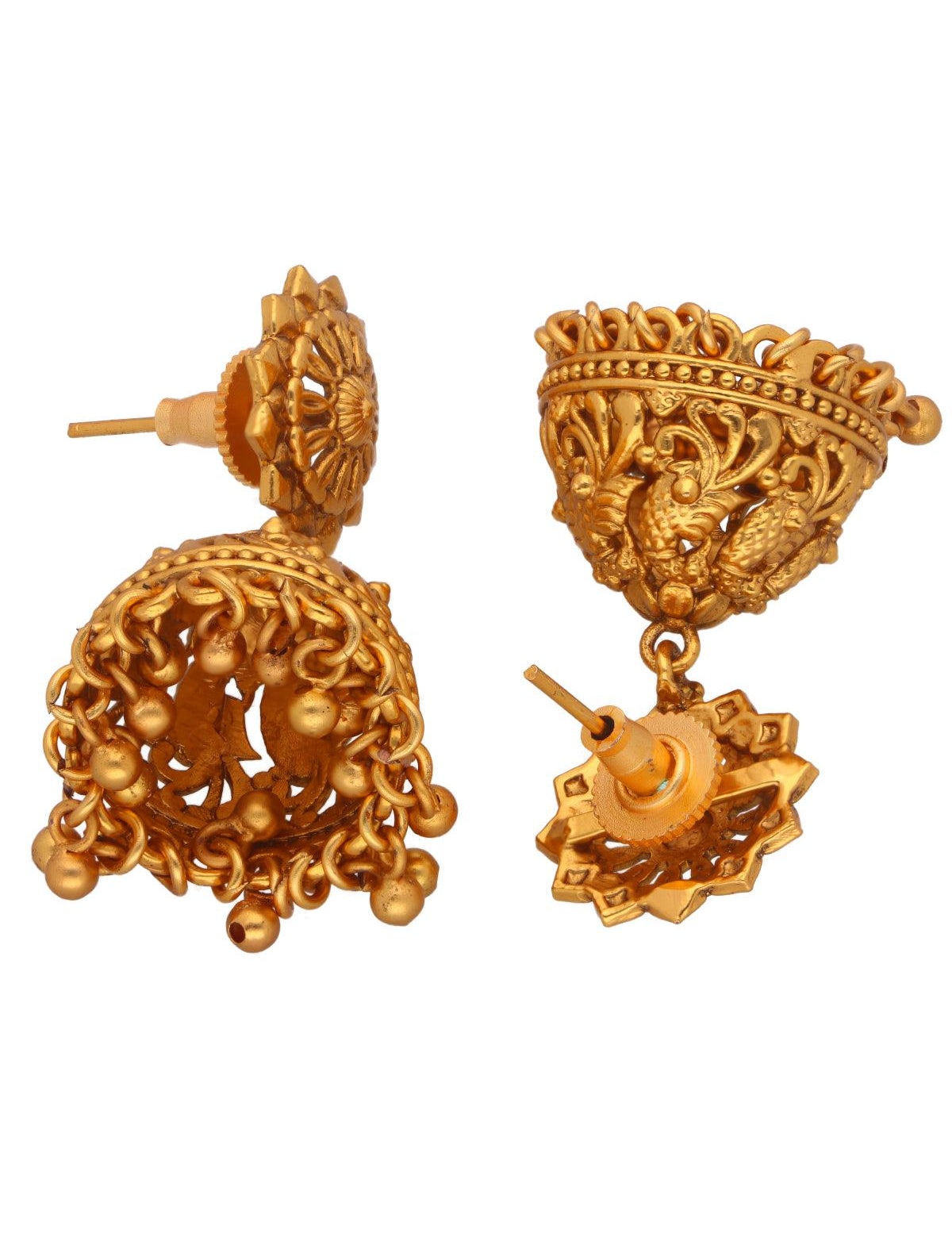 Gold Mini Temple Jhumki Earrings
