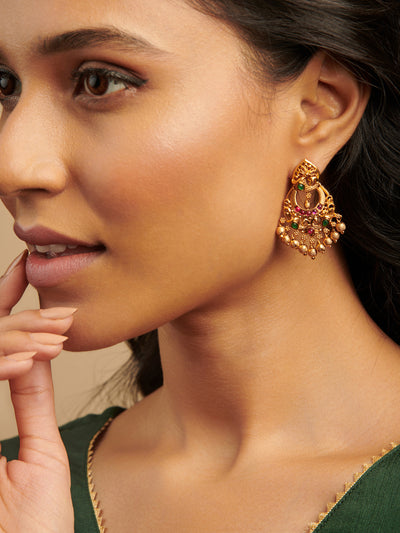 22K Gold Plated Peacock Inspired Chaandbali Earrings 