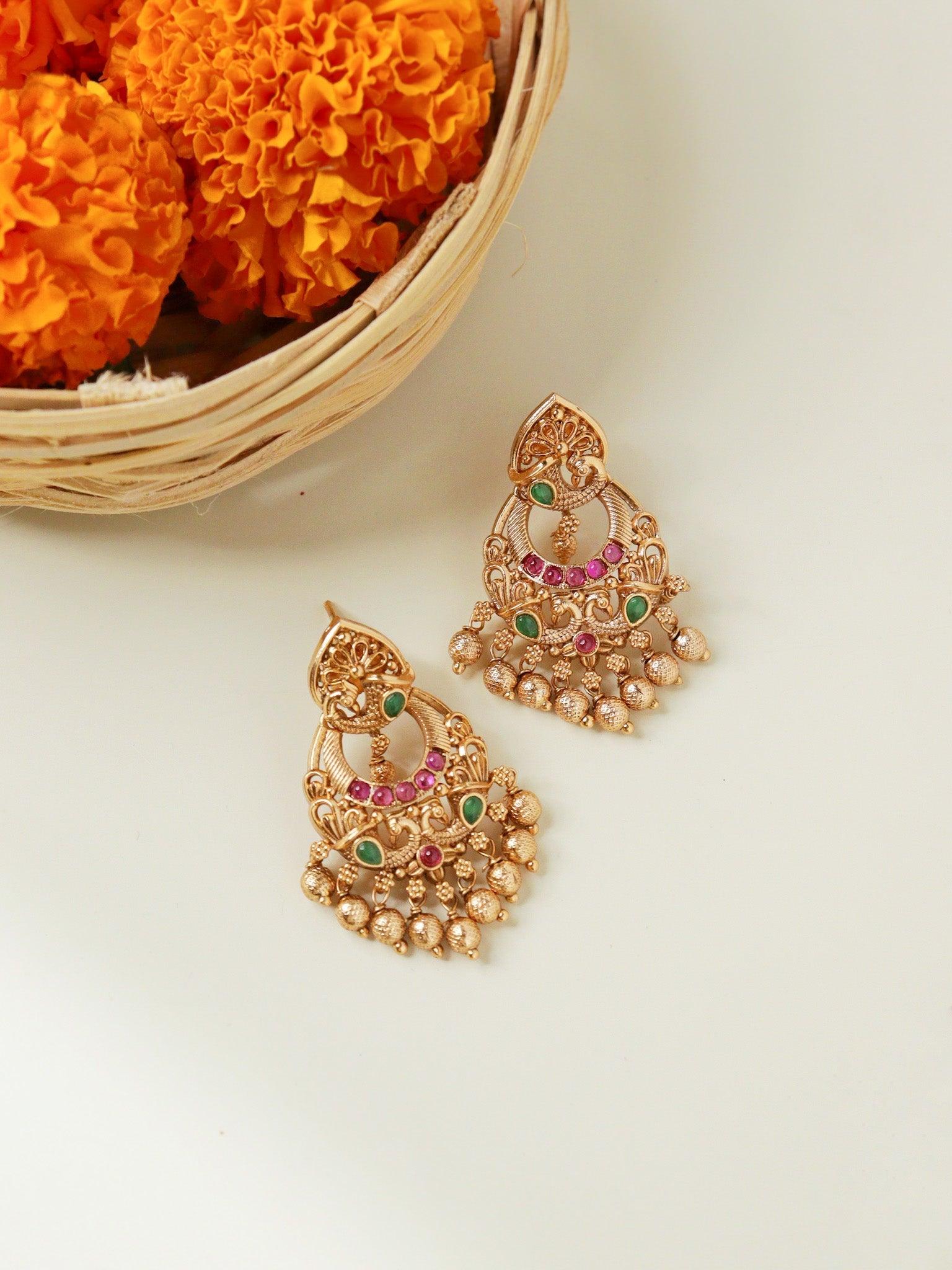 22K Gold Plated Peacock Inspired Chaandbali Earrings 