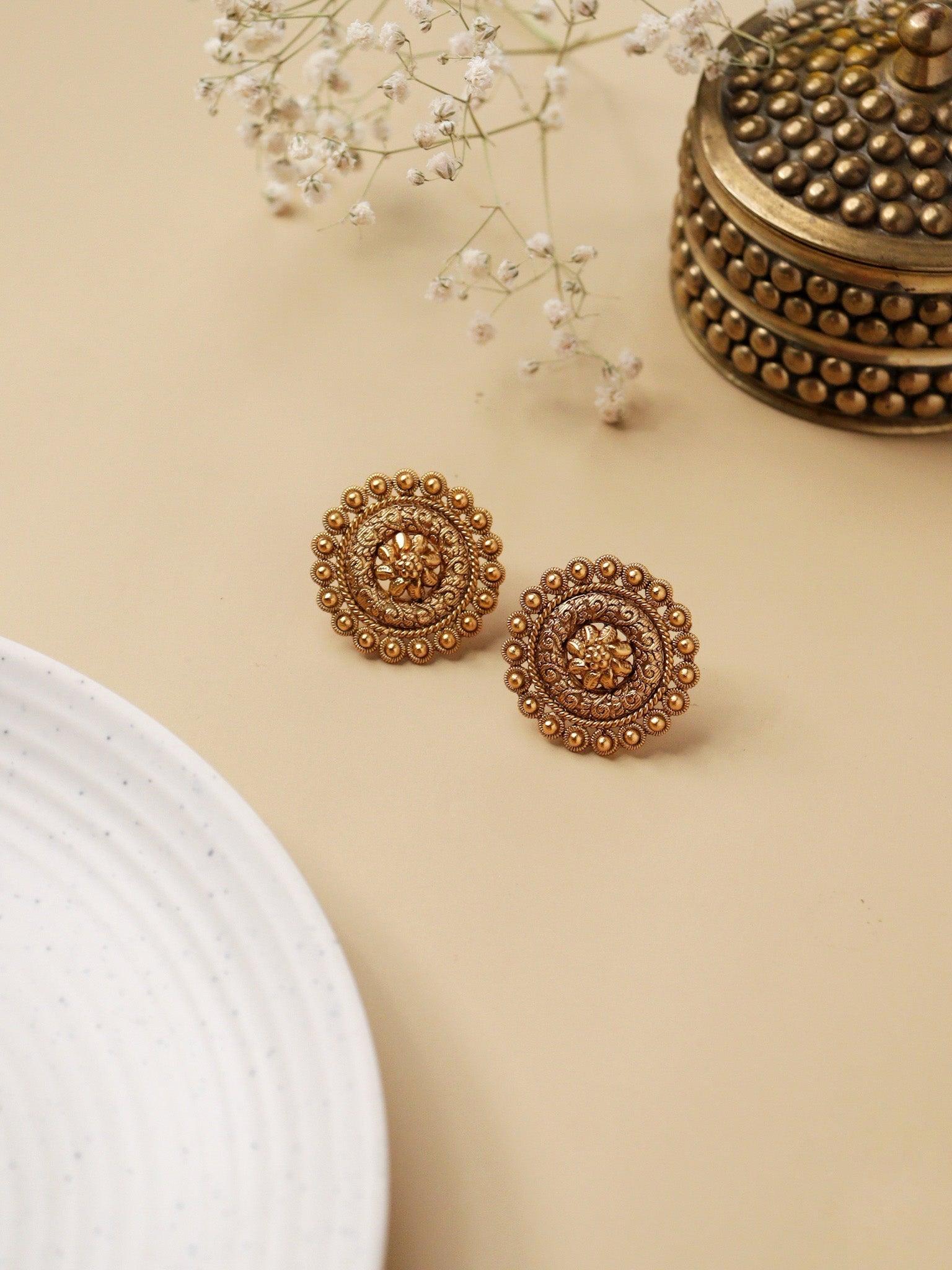 Celestial Gold Oversized Temple Stud Earrings 