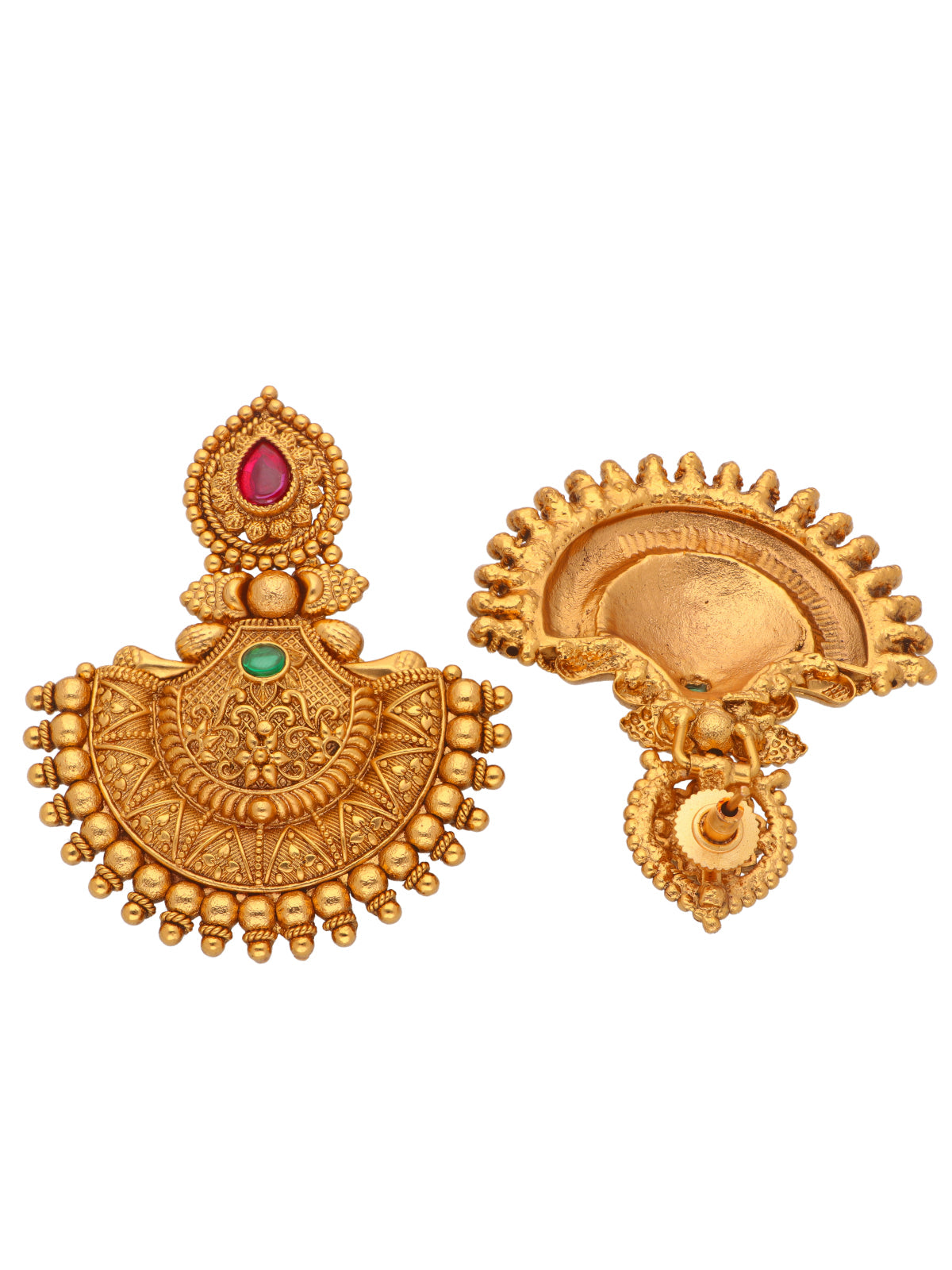 Dazzling Gold Temple Chandbali Earrings 