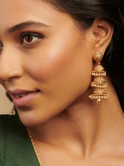  Luminous Trio Temple Jhumki Earrings