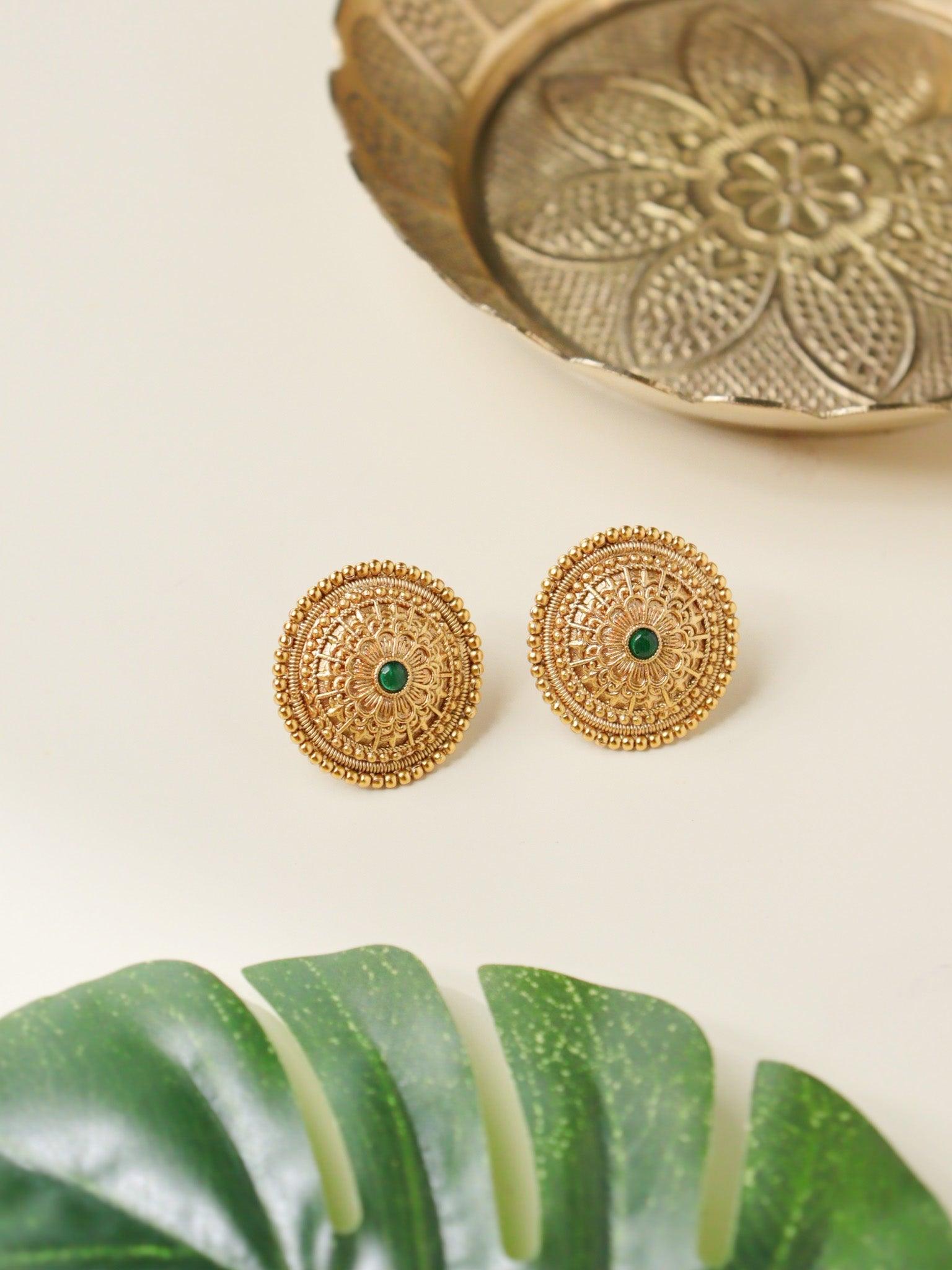 Gold Radiant Green Stud Earrings 