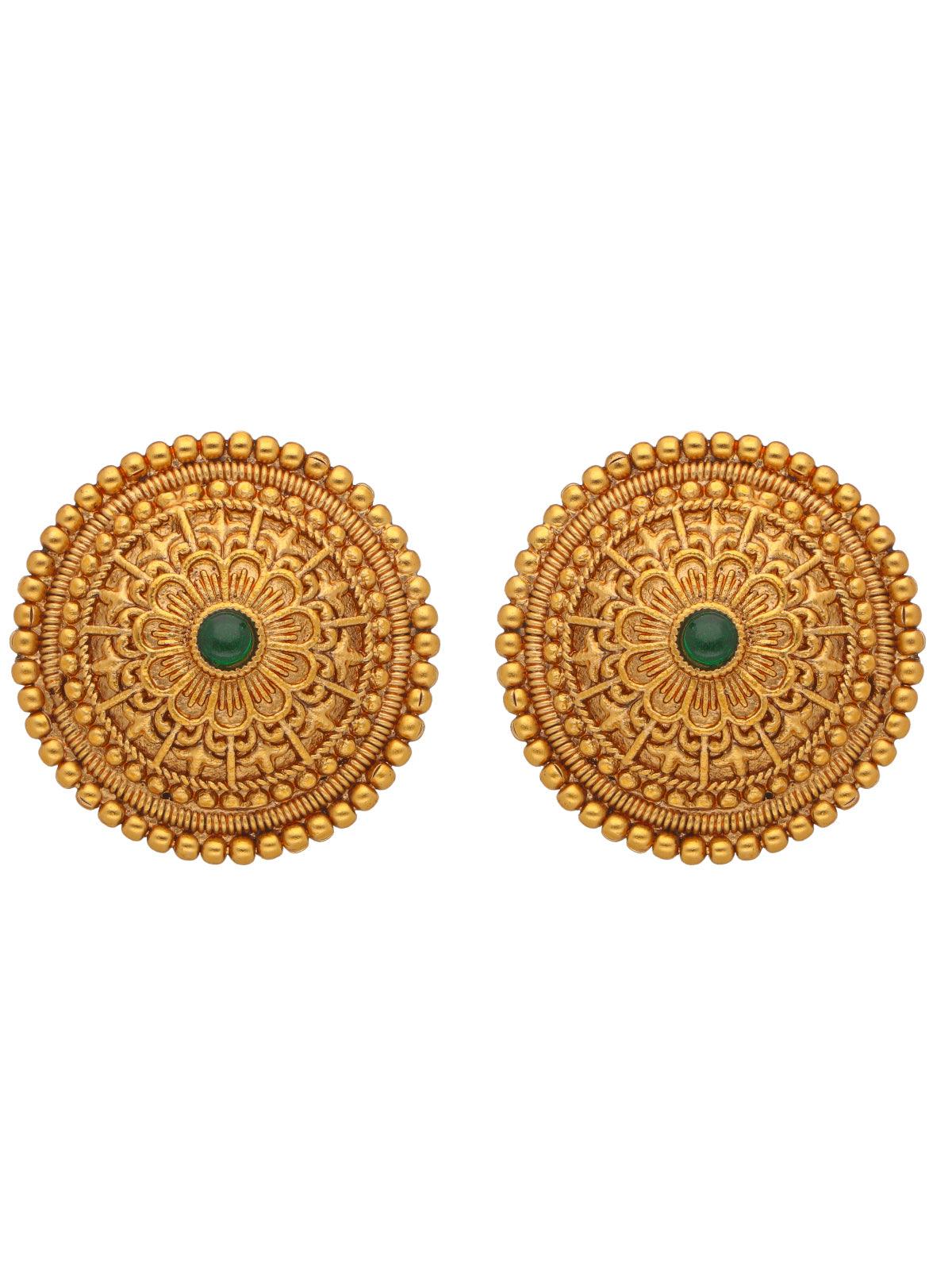 Gold Radiant Green Stud Earrings 