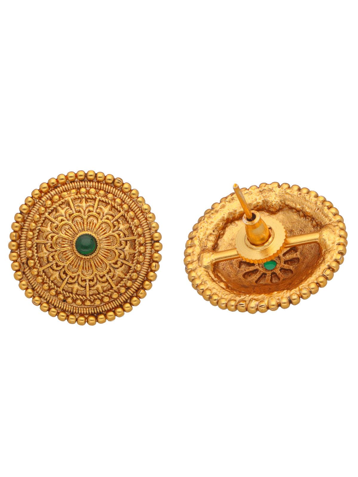 Gold Radiant Green Stud Earrings 