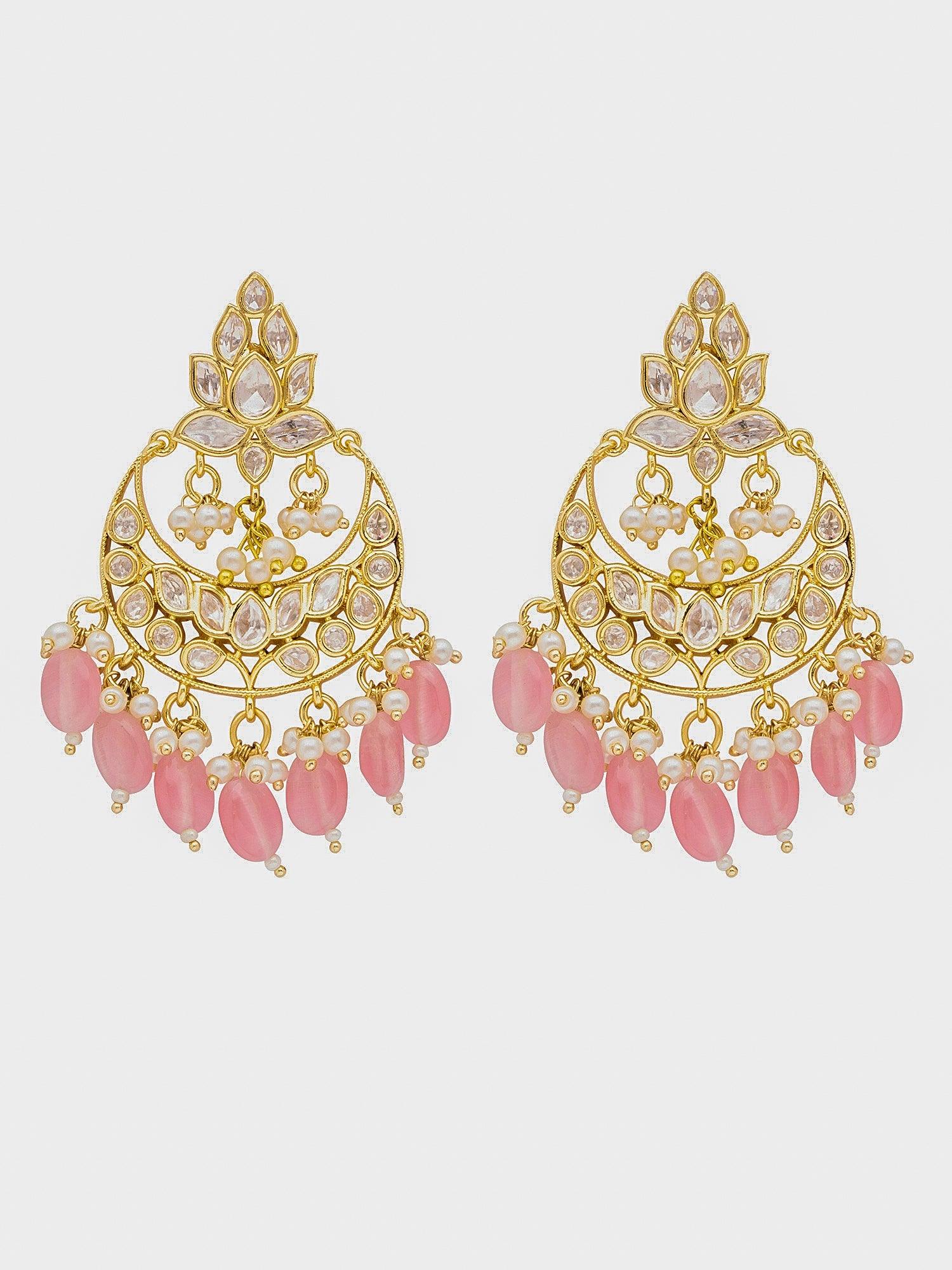 22 KT Gold Plated Charming Pink Polki Dangler 