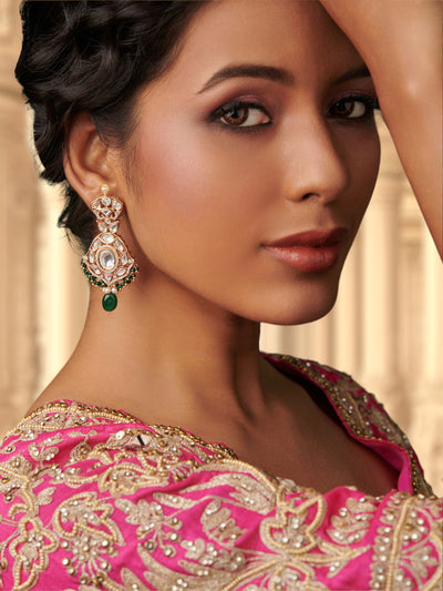  22 KT Gold Plated Floral Pearl Drop Kundan Earring