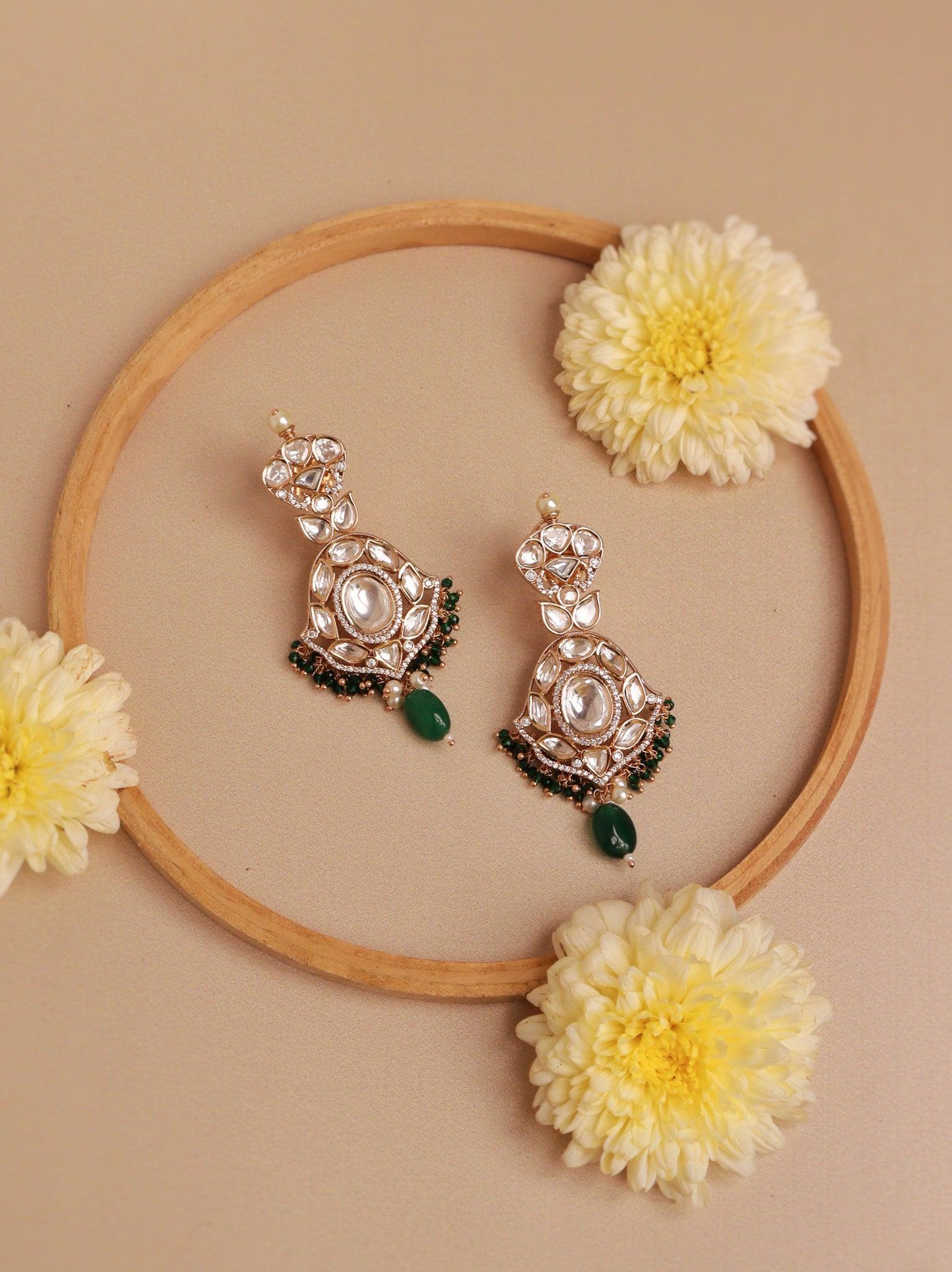  22 KT Gold Plated Floral Pearl Drop Kundan Earring