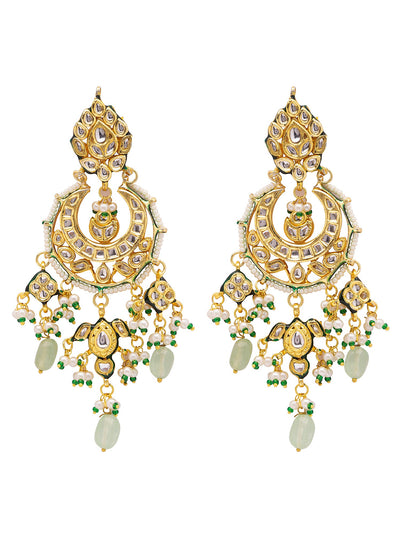 Gold Toned kundan crescent Shaped Chandbali earrings 