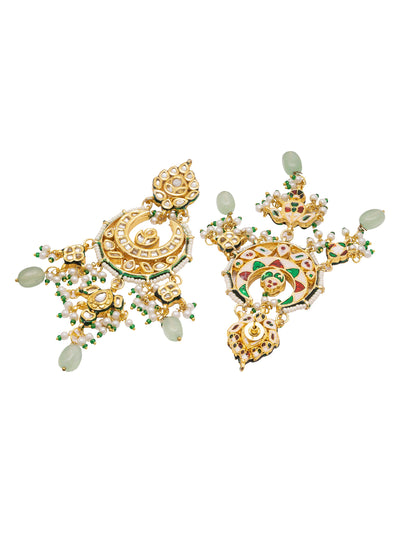 Gold Toned kundan crescent Shaped Chandbali earrings 