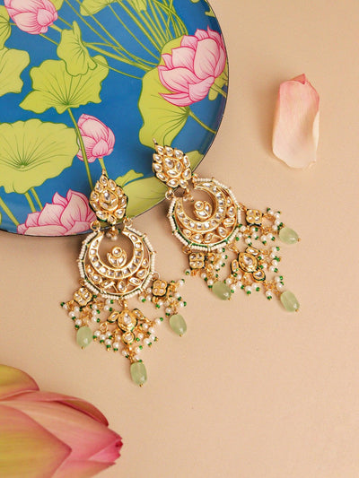 Gold Toned kundan crescent Shaped Chandbali earrings 