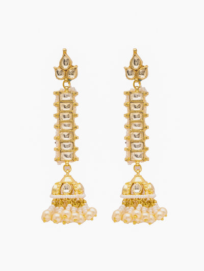 18 KT Gold Plated Dome-Shaped Kundan Jhumkas 
