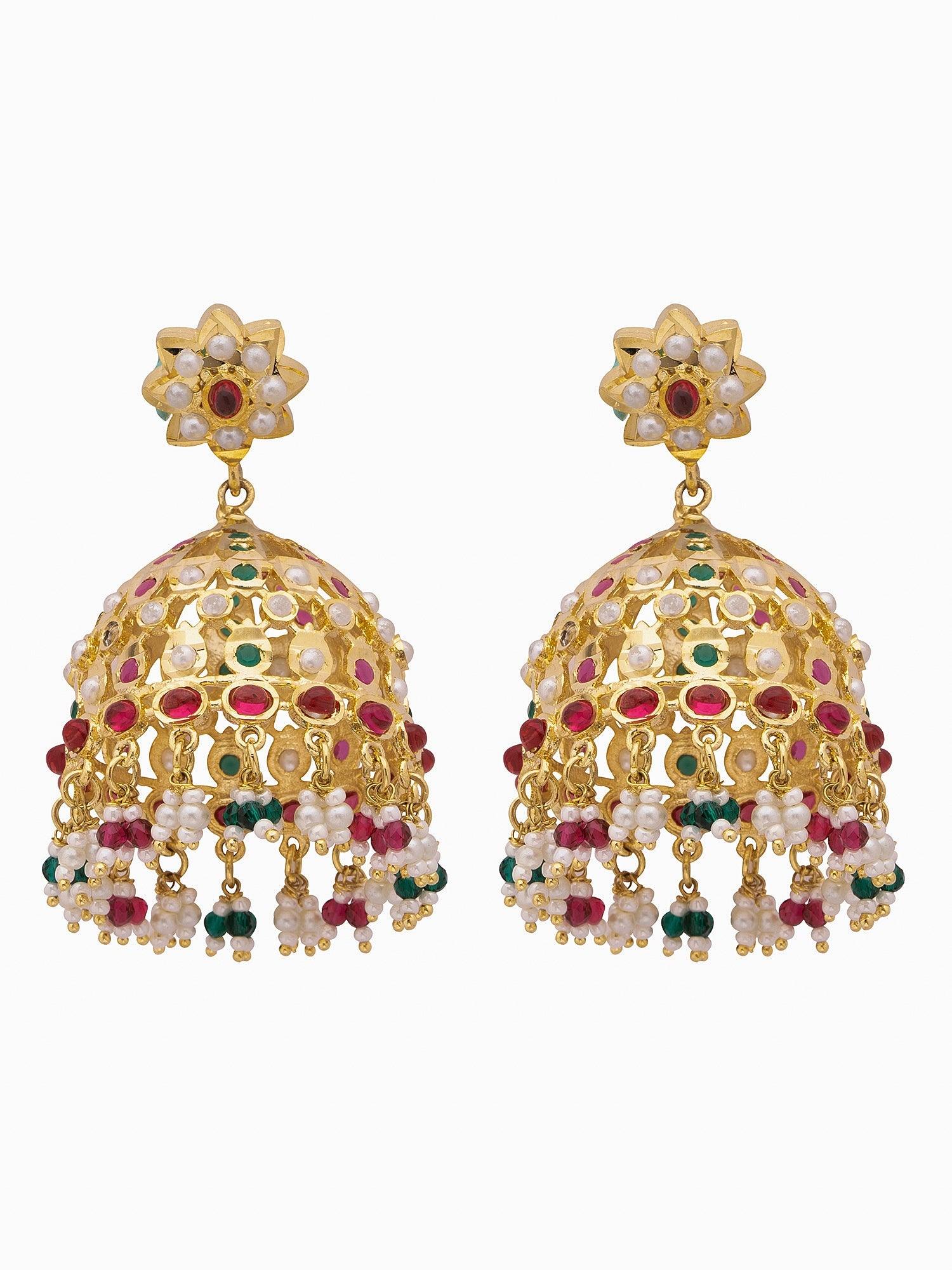 Pearl Studded Multi Stone Dome Jhumkas 