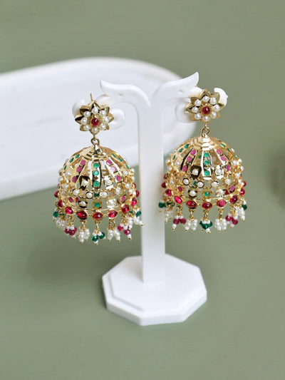 Pearl Studded Multi Stone Dome Jhumkas 