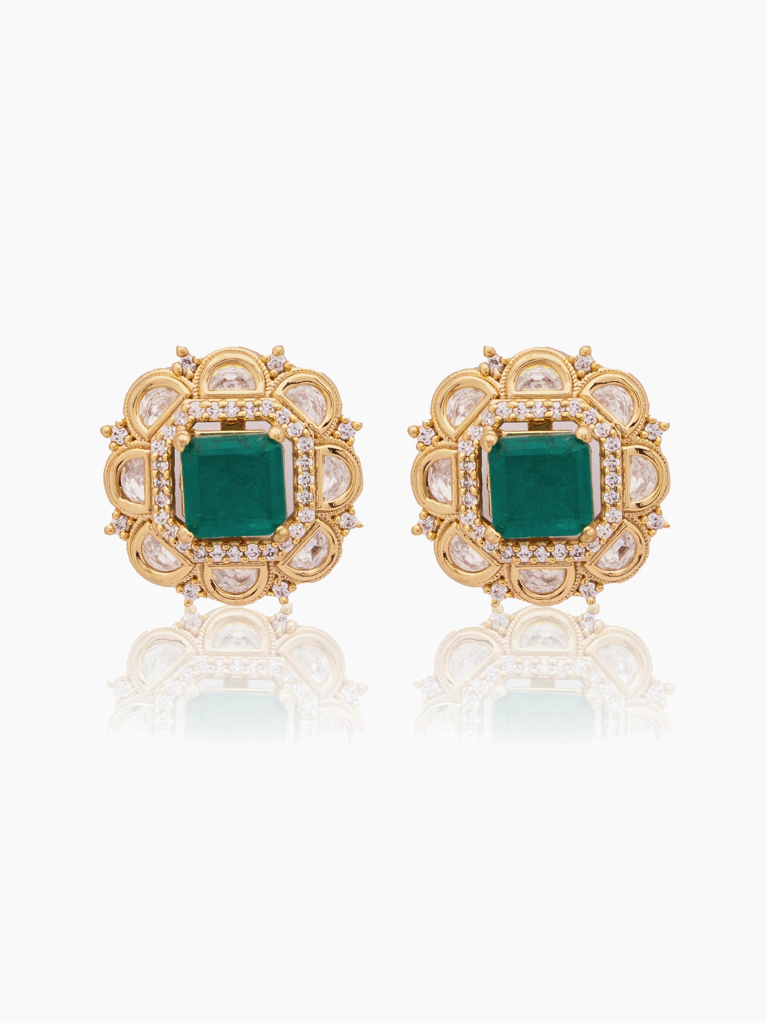 22 KT Gold Plated Emerald Green Zirconia Stud Earrings 