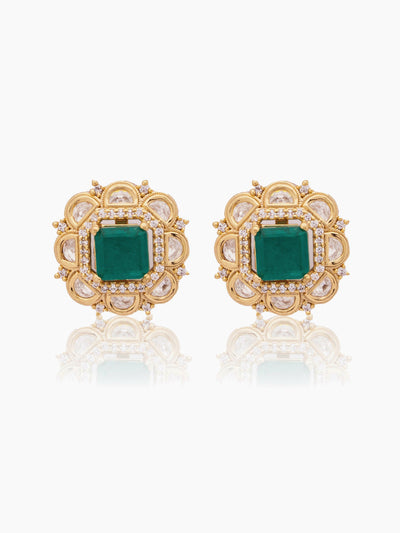 22 KT Gold Plated Emerald Green Zirconia Stud Earrings 