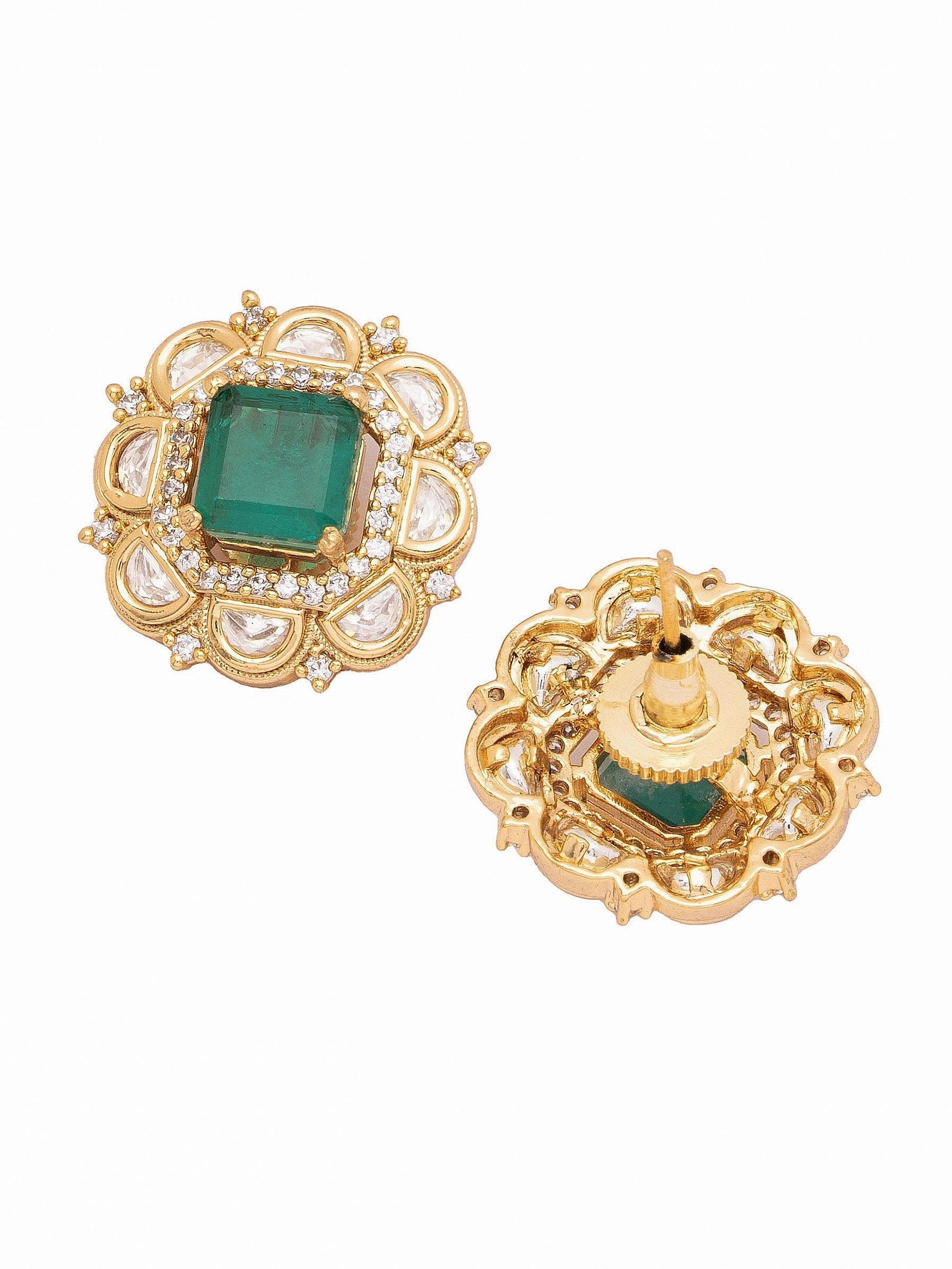 22 KT Gold Plated Emerald Green Zirconia Stud Earrings 