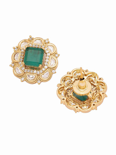 22 KT Gold Plated Emerald Green Zirconia Stud Earrings 