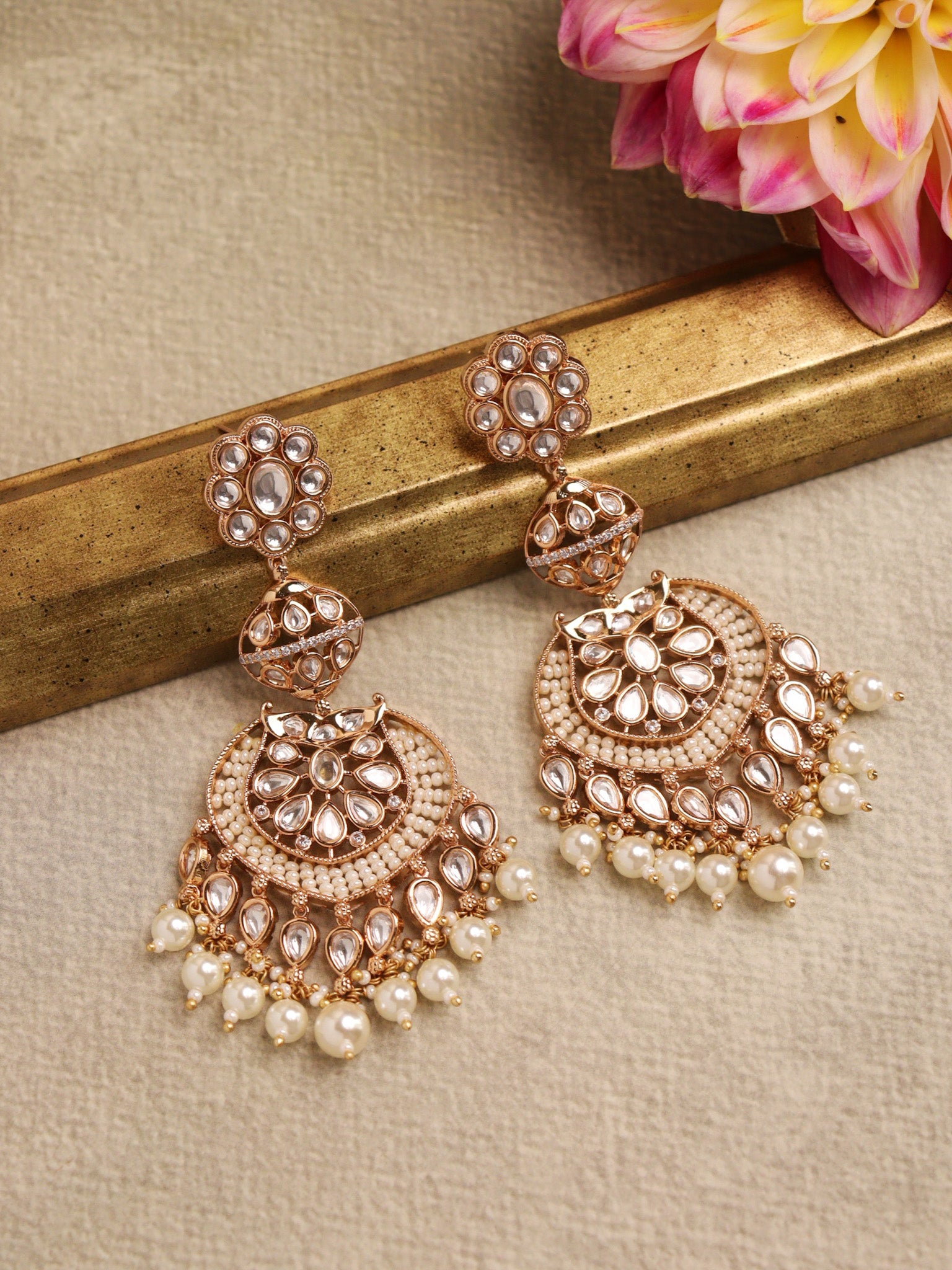 Elegant CZ Kempu Drop Dangler Earrings - South India Jewels