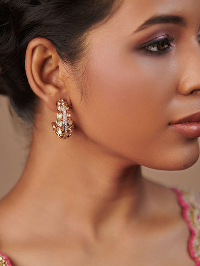 0 22 KT Gold Plated Polki studded Hoop Earring