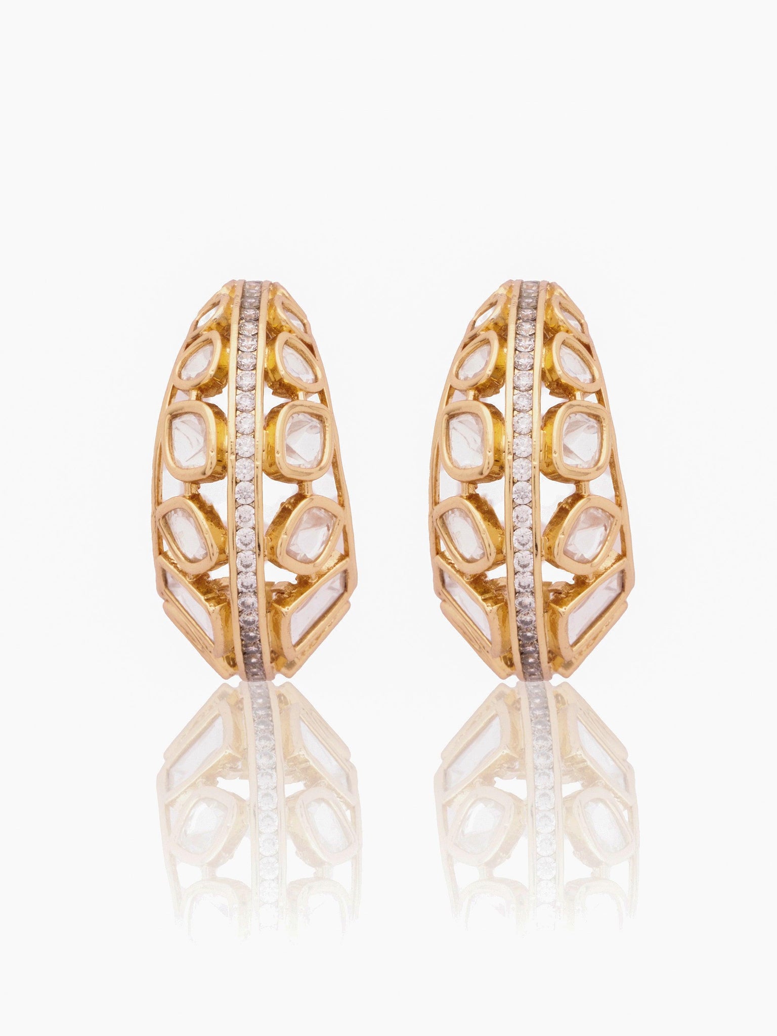 22 KT Gold Plated Polki studded Hoop Earring 