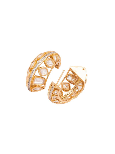 22 KT Gold Plated Polki studded Hoop Earring 