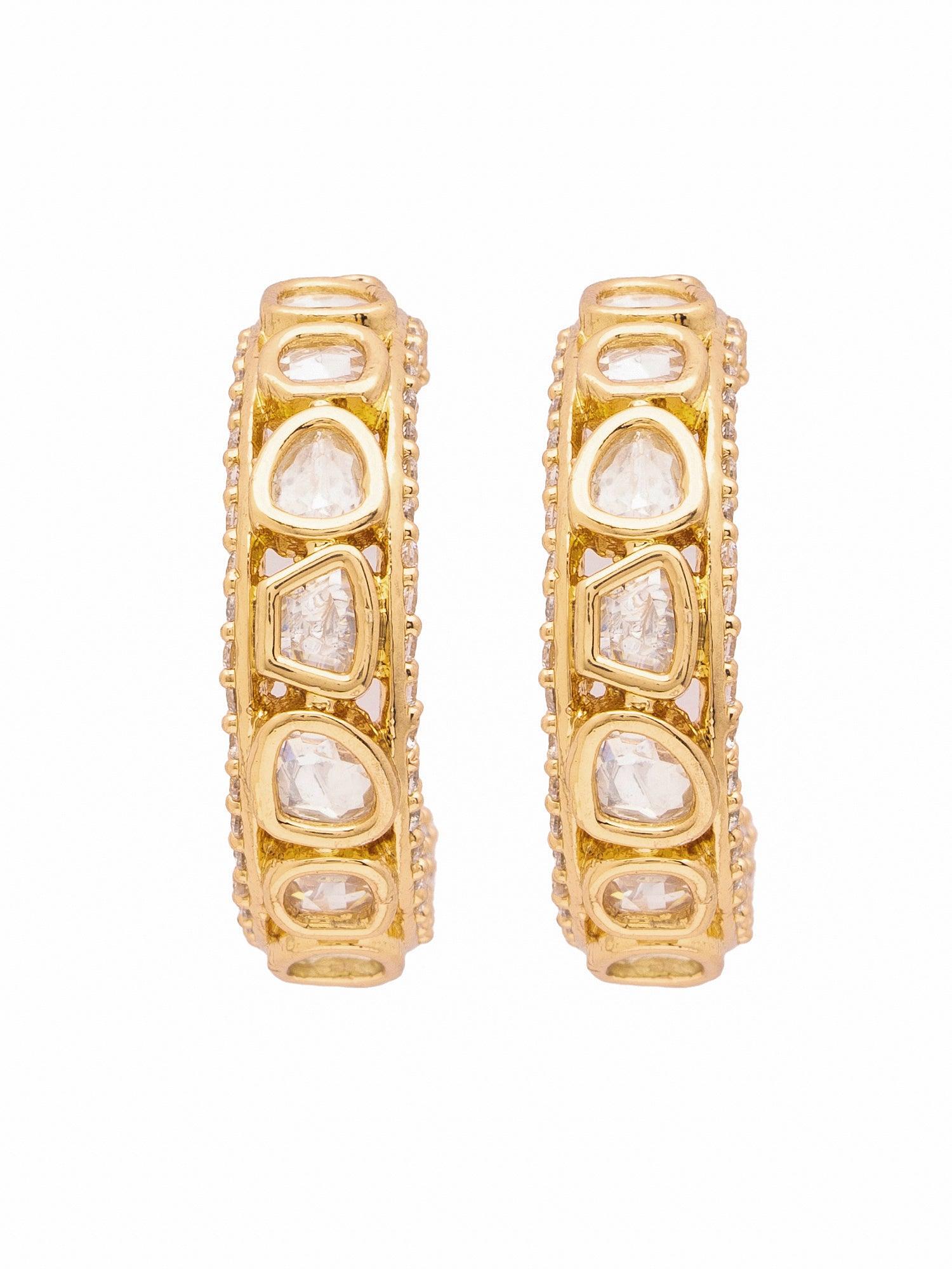 Gold Plated Mesmerizing Hoop Polki Earrings 