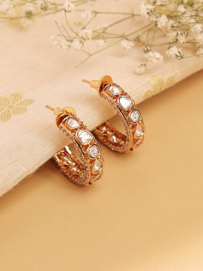 Gold Plated Mesmerizing Hoop Polki Earrings 