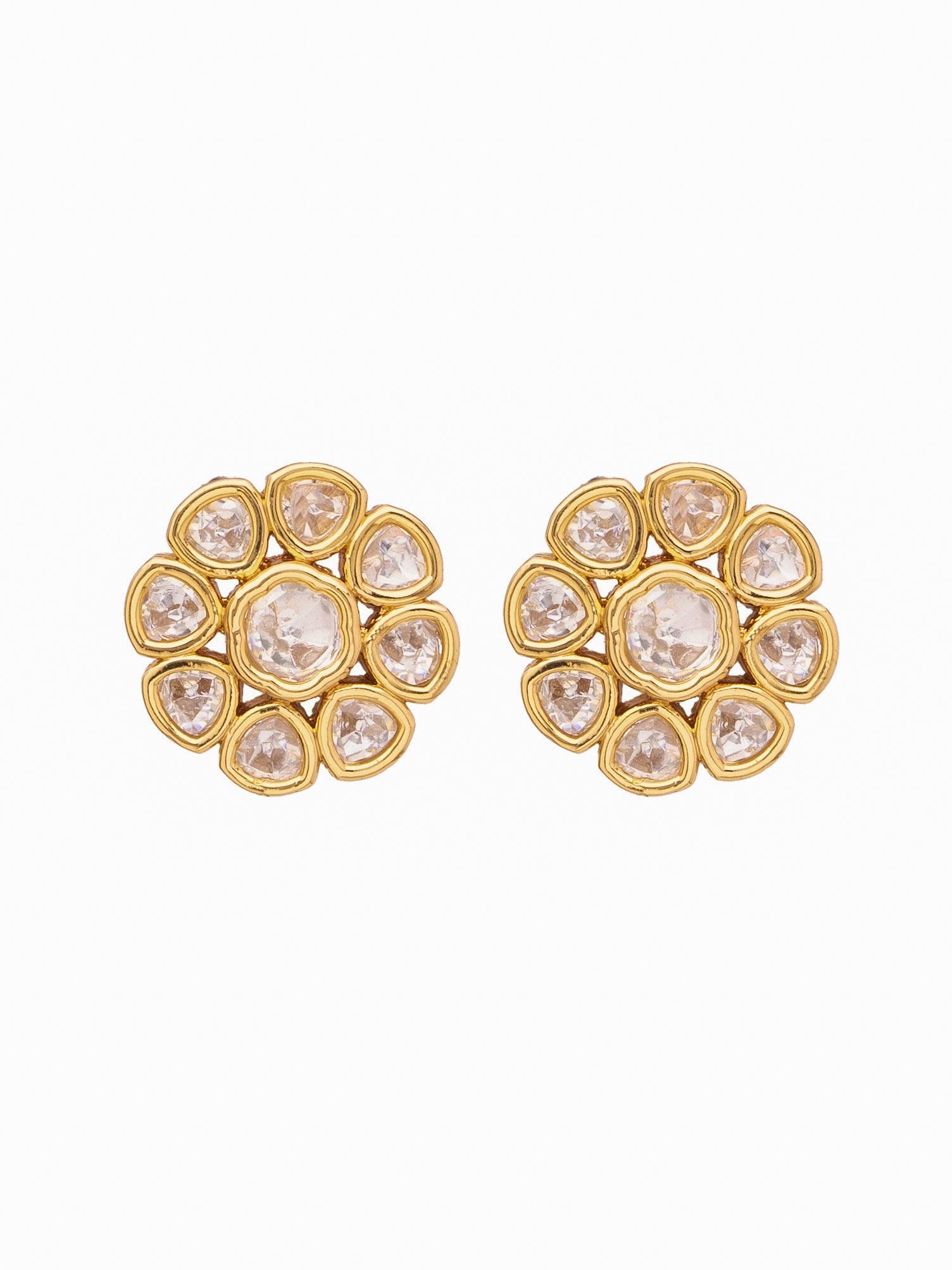 Minimal Gold Plated Mini Flower Polki Stud Earring 