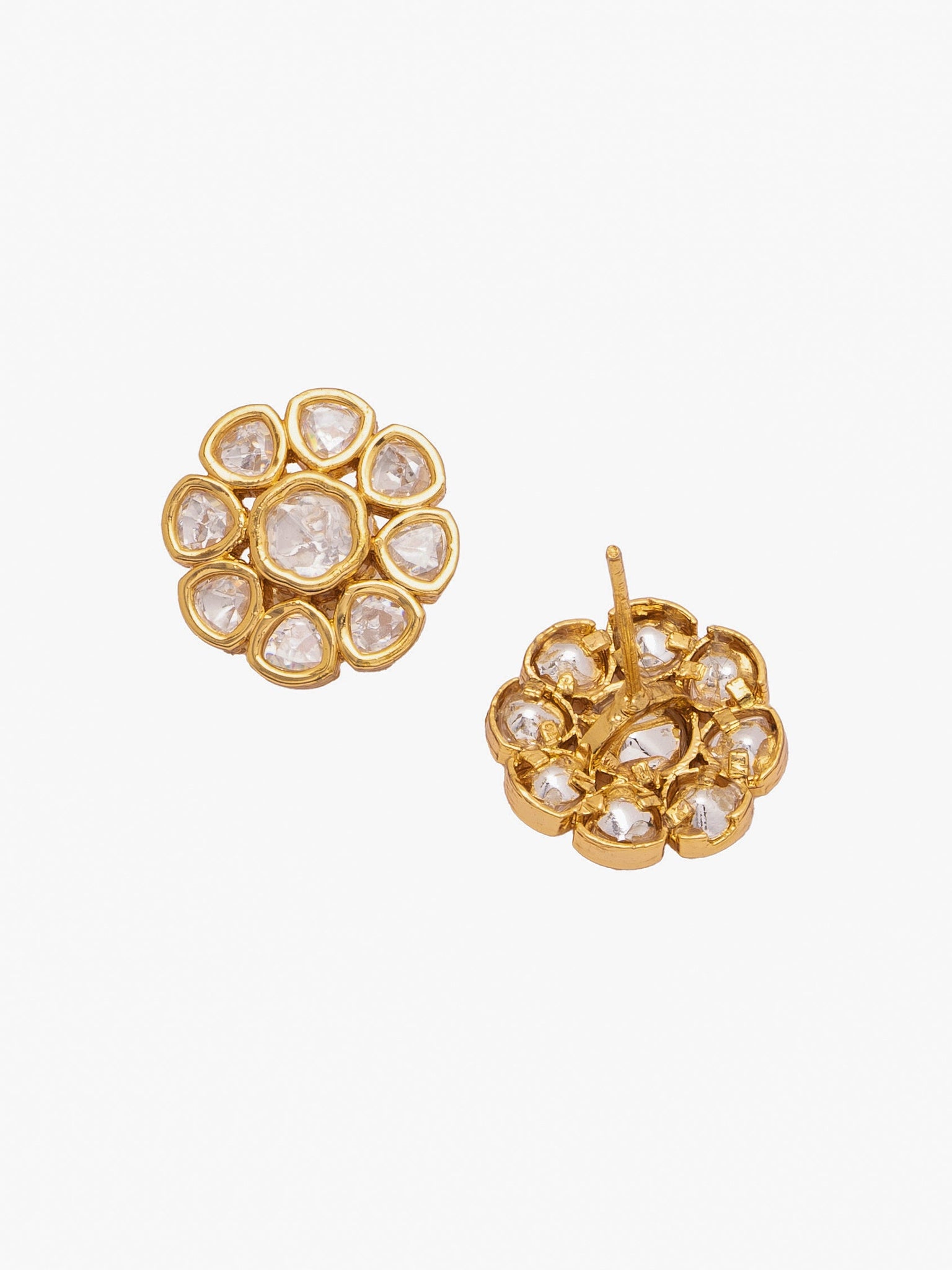 Minimal Gold Plated Mini Flower Polki Stud Earring 