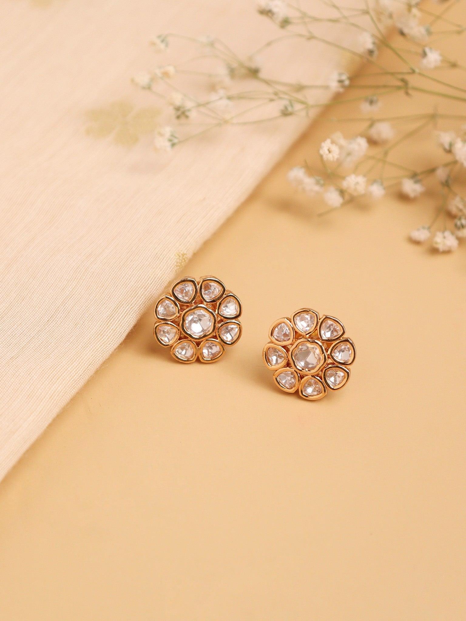  Minimal Gold Plated Mini Flower Polki Stud Earring