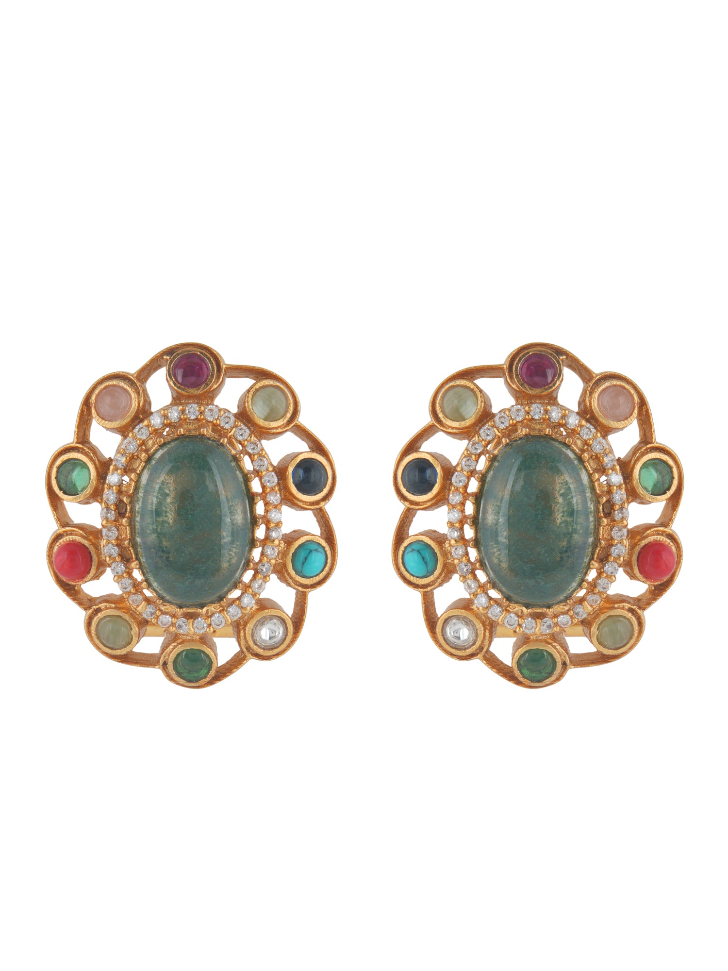 Navratna Jade Stud Earrings