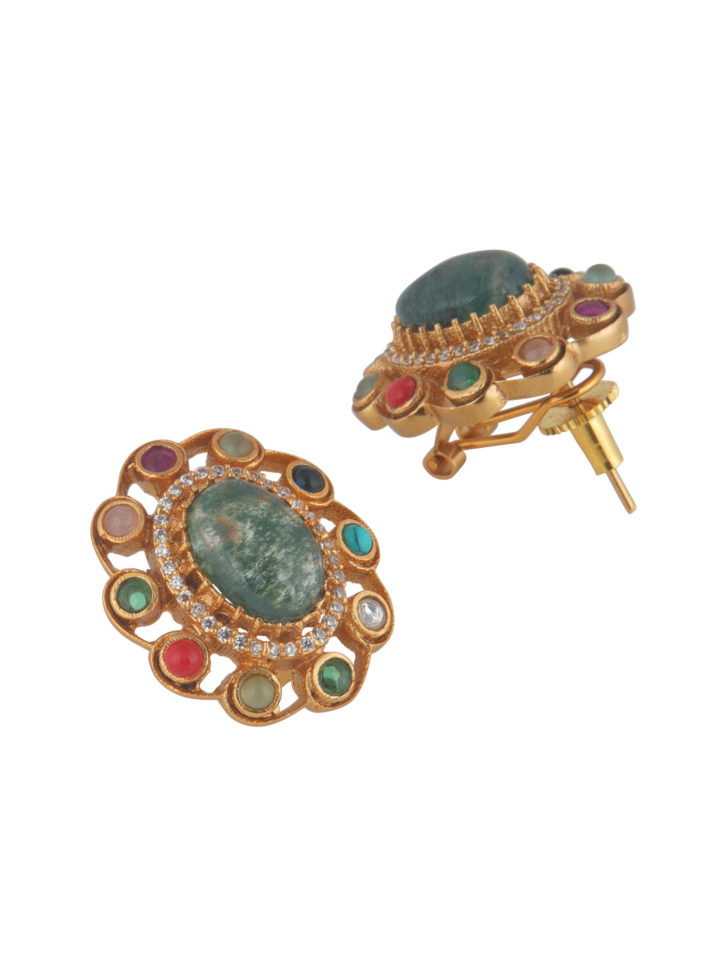 Navratna Jade Stud Earrings