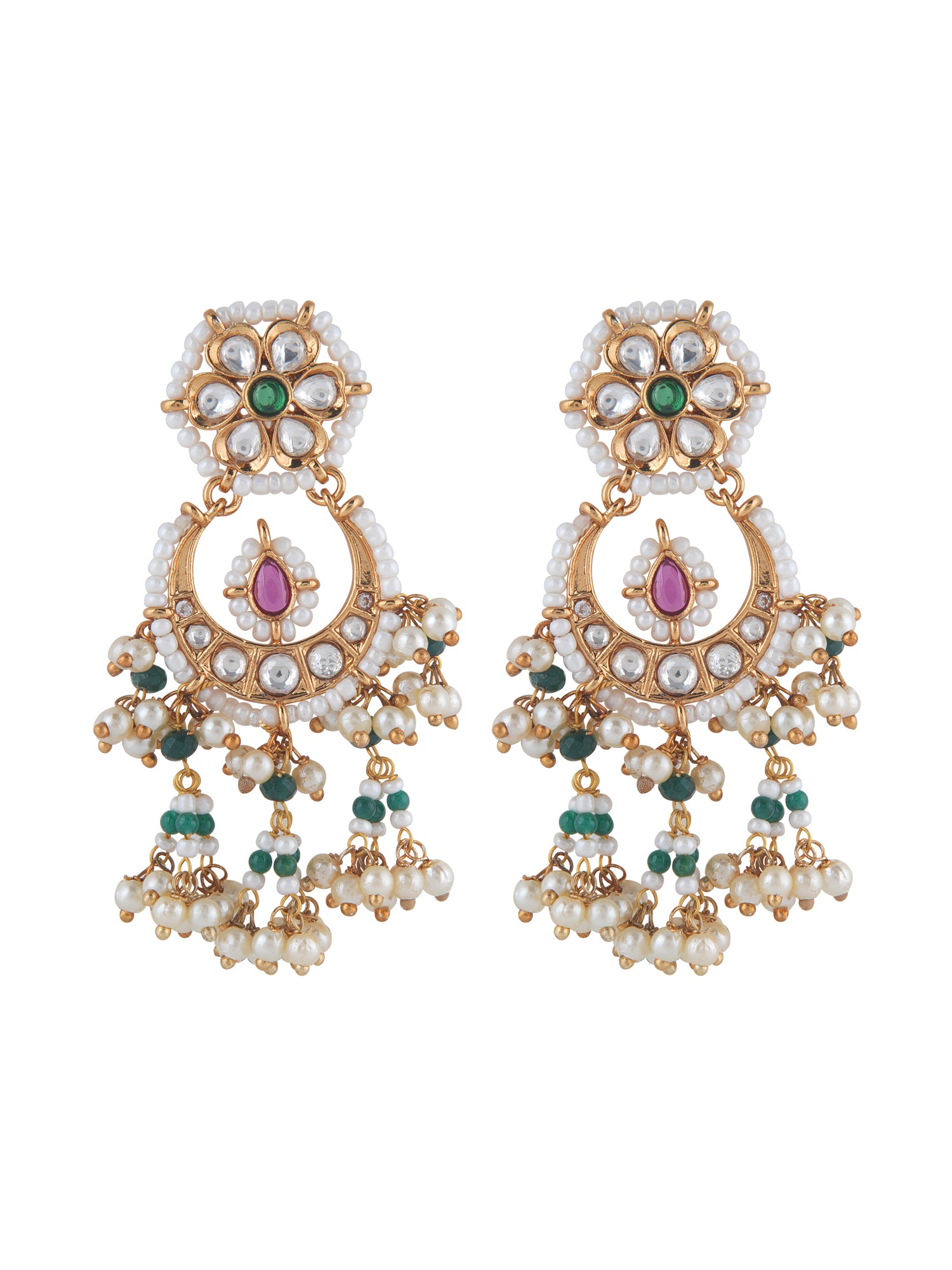Pearl-Strung Kundan Chandbali Earrings