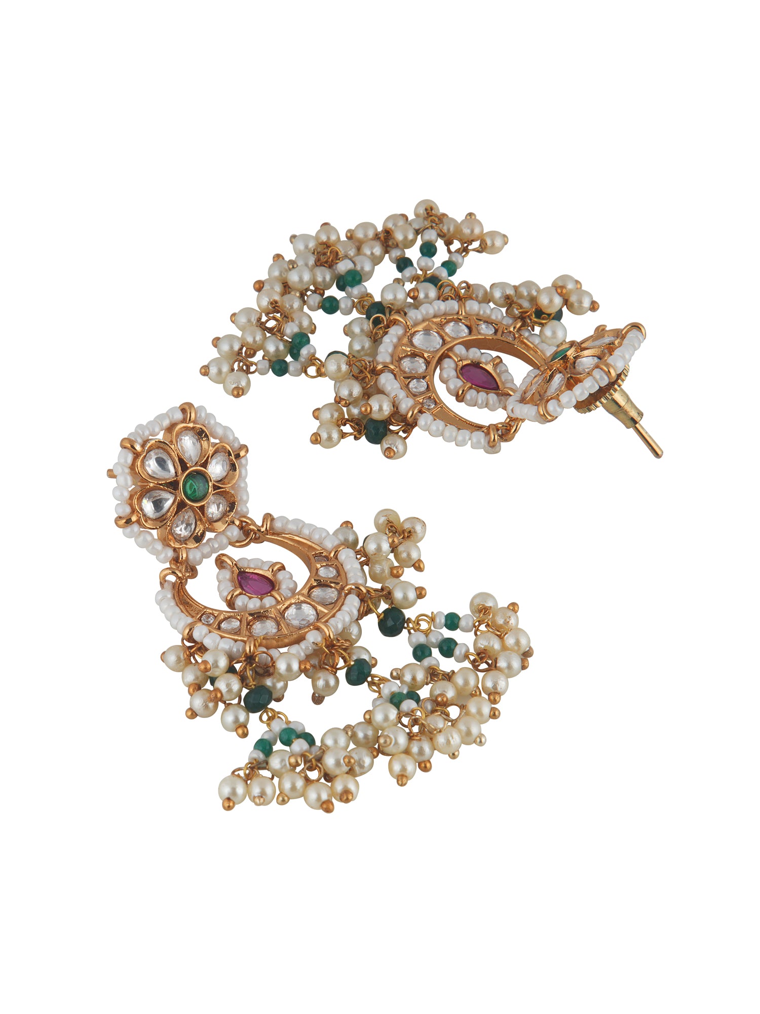 Pearl-Strung Kundan Chandbali Earrings