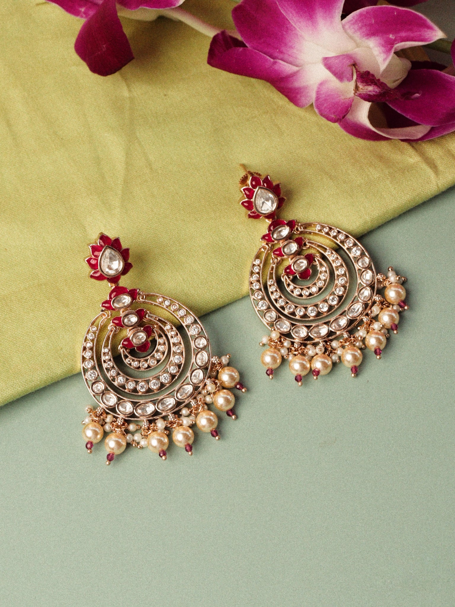 Rippling Lotus Polki Chandbali