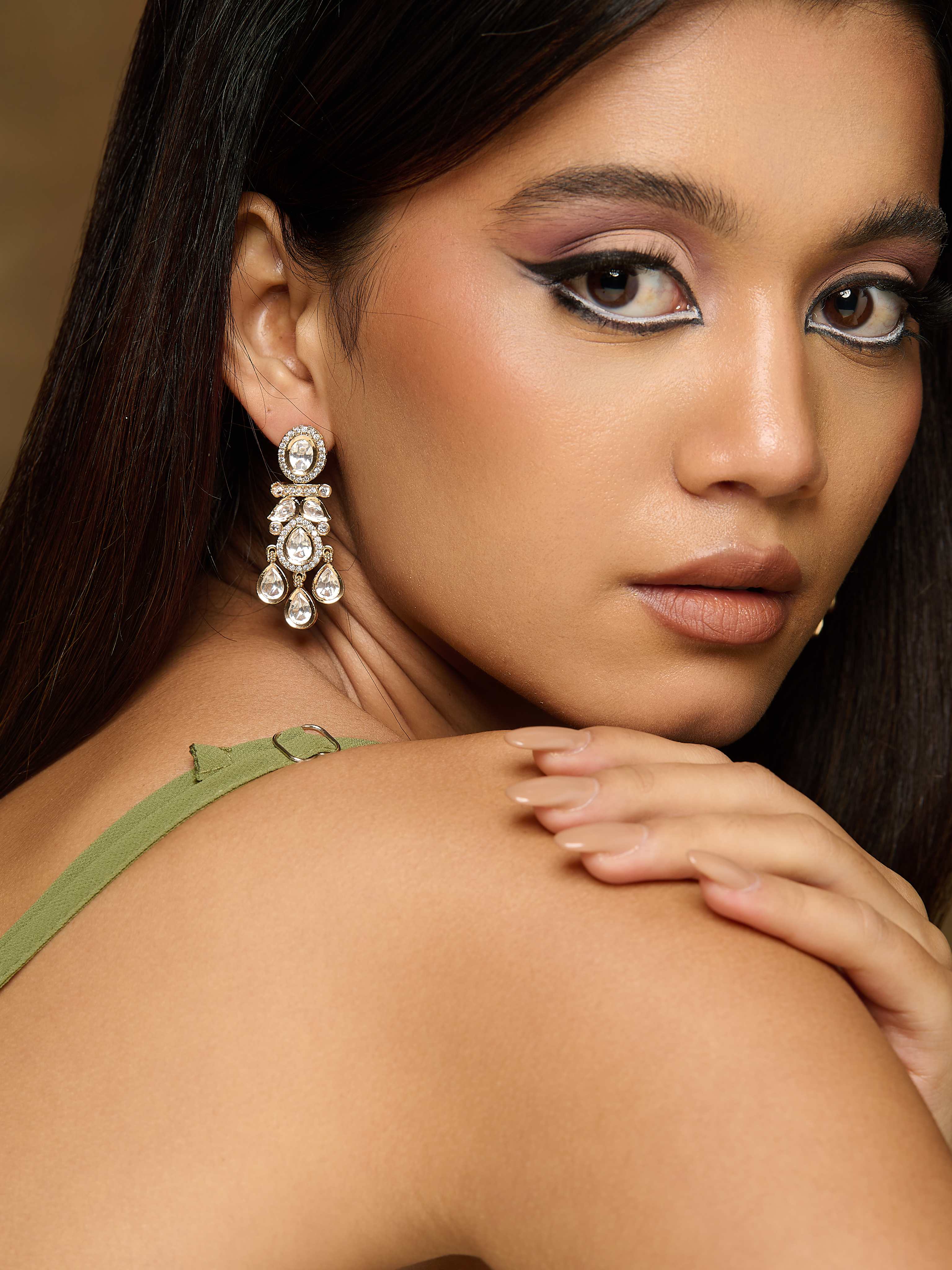 Meiraa Gleaming Kundan Dangler Earrings