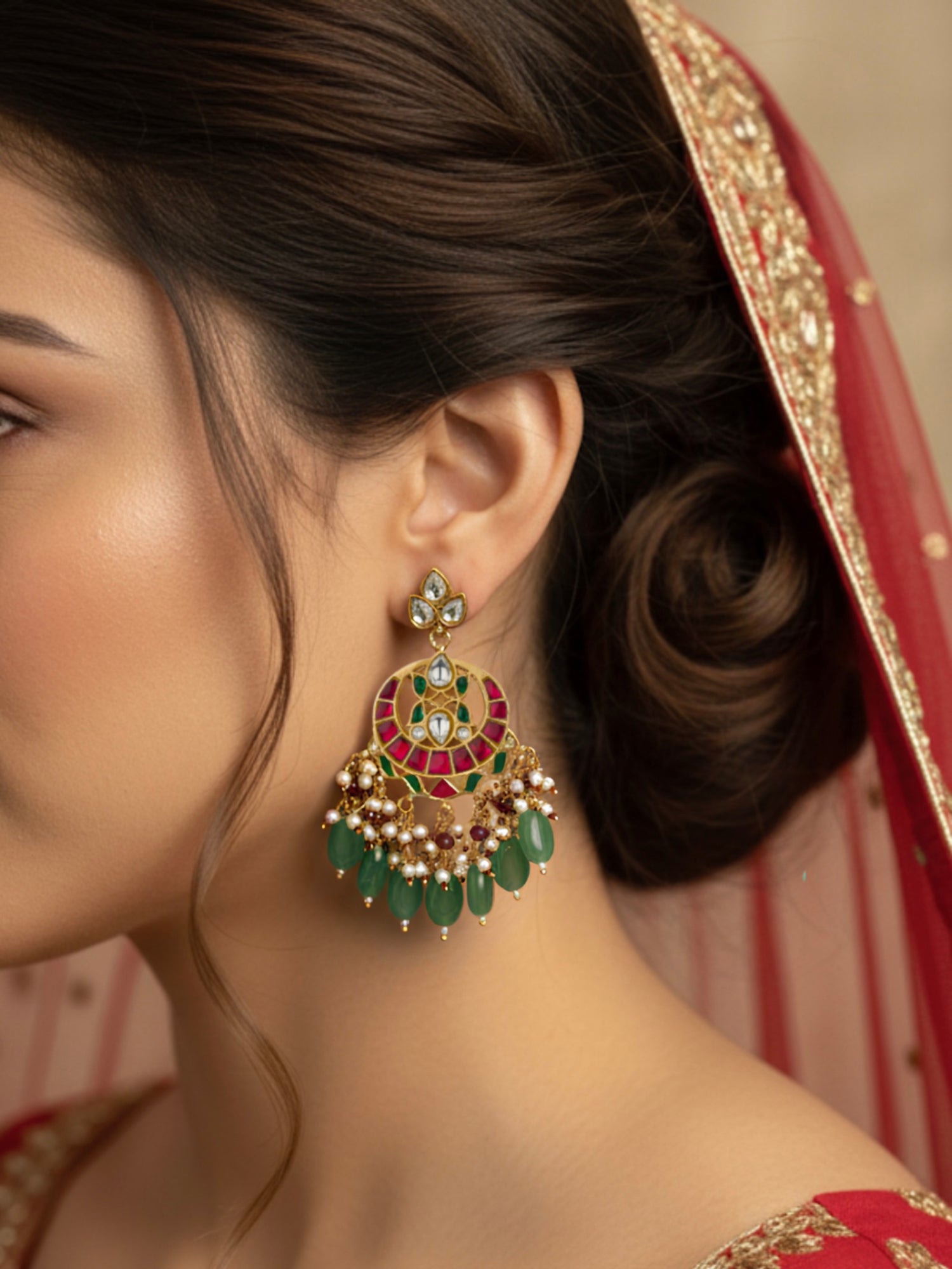 Pink Crescent Chandbali Earrings