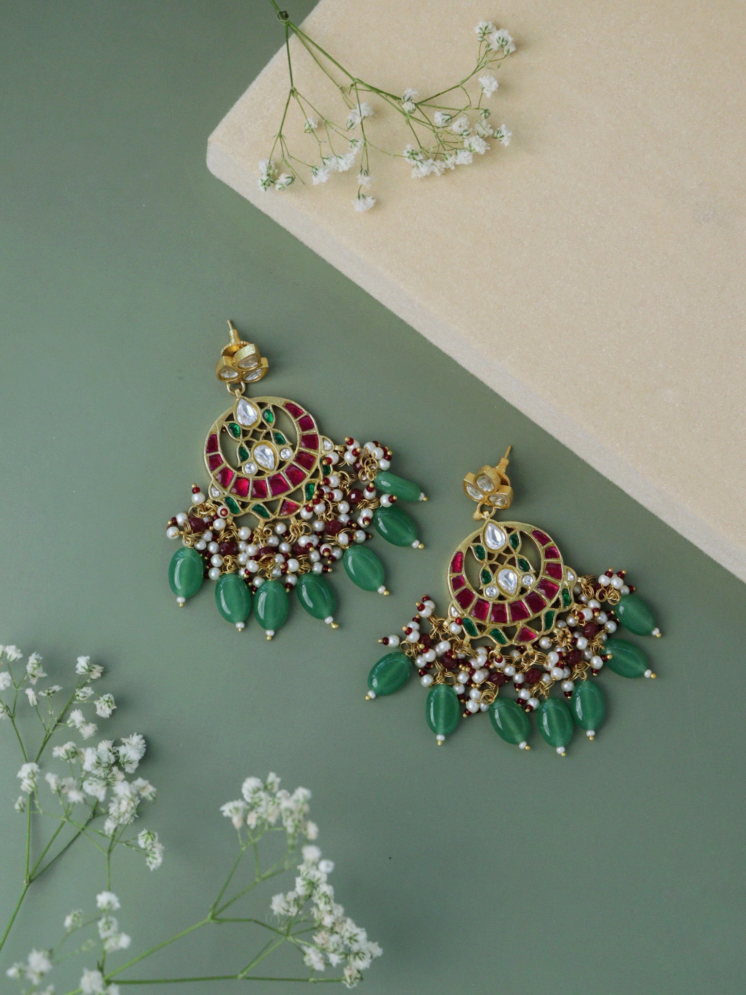 Pink Crescent Chandbali Earrings