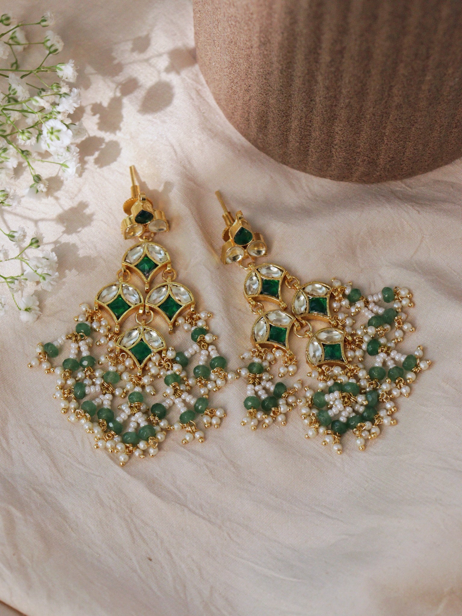 Mystic Green Kundan Dangler Earrings