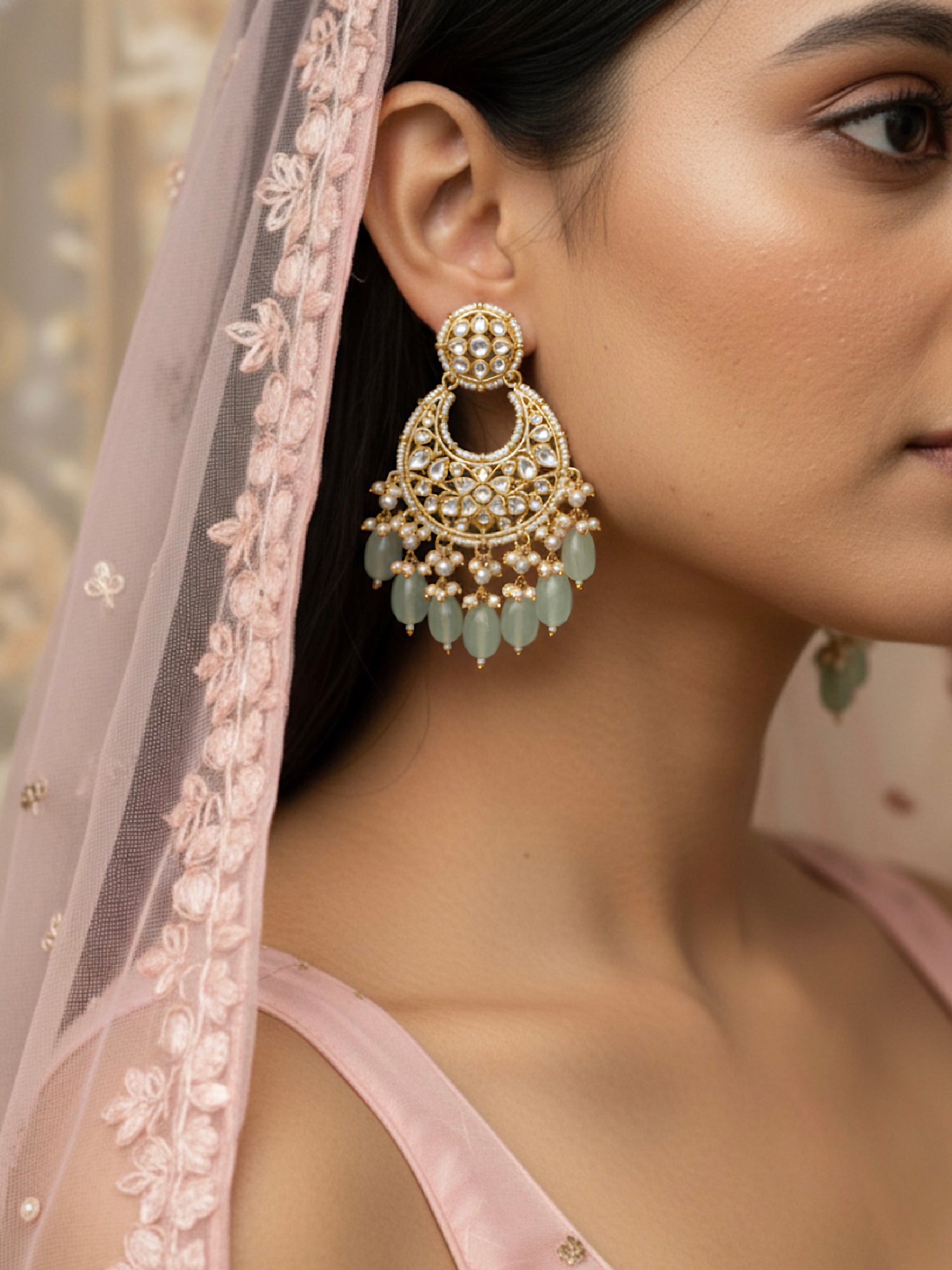 Jade Drop Kundan Chandbali Earrings