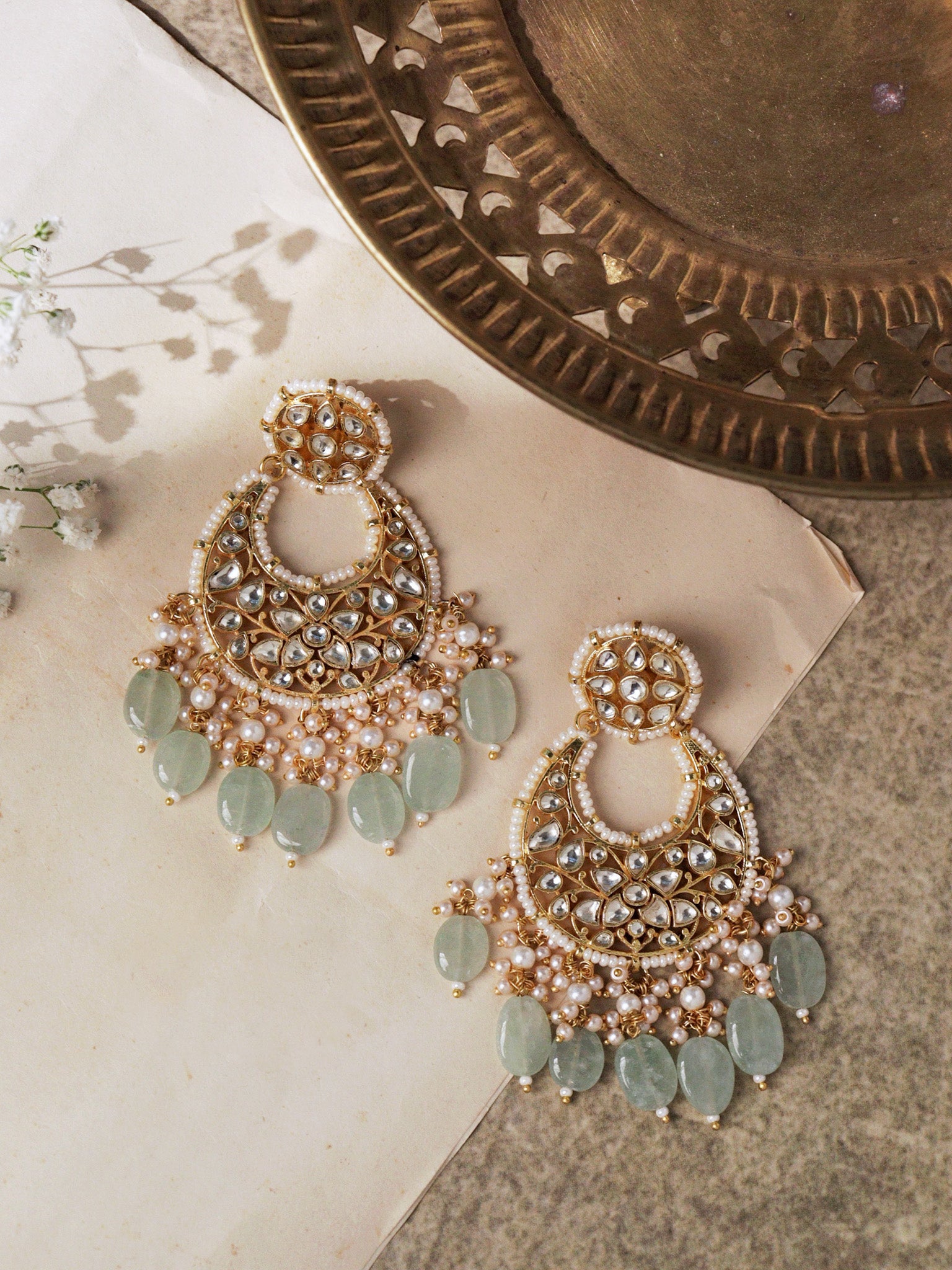 Jade Drop Kundan Chandbali Earrings